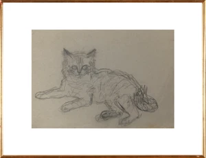 CHARLES KIFFER (1902-1992) BELLE SCENE ANIMALIERE CHAT ALLONGE 1950 (682) - Foto 1 di 7
