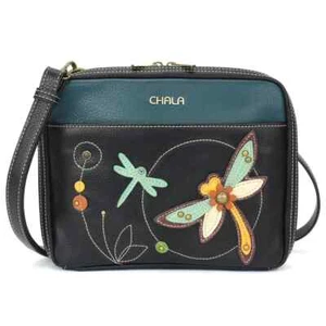 NEW CHALA BLUE BLACK DRAGONFLY COMPANION ORGANIZER CROSSBODY FAUX LEATHER - Picture 1 of 4