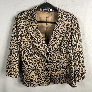 Linea Louis Dell Olio Jacket Womens XL Brown Cheetah Print Blazer Career - Picture 1 of 20