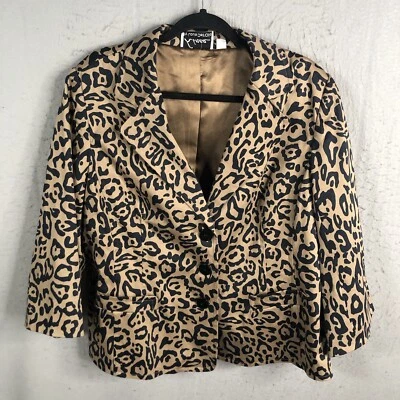 Linea Louis Dell Olio Jacket Womens XL Brown Cheetah Print Blazer Career - Imagem 1 de 4