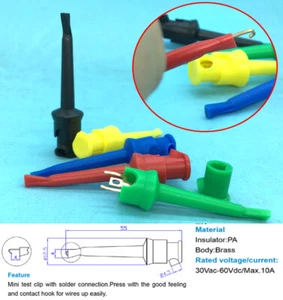 NEW 5 colors SMD Grabbed Test Clip SMD IC Hook Multimeter Probe 30-60V - Picture 1 of 13