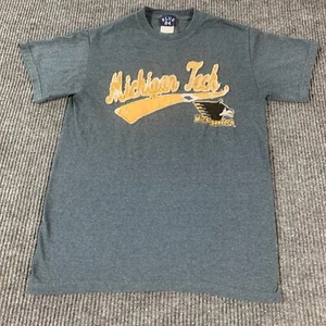 VTG Blue 84 Michigan Tech Huskies T Shirt Mens Small Blue Y2K Spell Out Textured - Picture 1 of 11