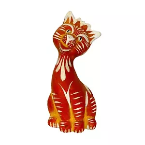 Hand Painted Terracotta Cat Figurine Whimsical Mexico Folk Art 8.25" - Picture 1 of 7