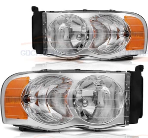 Headlights Assembly Pair For 2002-2005 Dodge Ram Replacement Chrome Housing - Foto 1 di 9