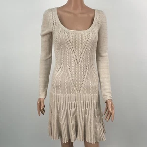 MODA International Tan Knit Long Sleeve Sweater Dress Drop Waist Lined Size SM - Picture 1 of 12