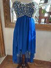 Prom /Cocktail dress navy blue, beaded top, high low hem, size 5