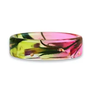 Resin Ring with Real Pressed Pink Flowers and Dual-Sided Design, Nature Inspired - Picture 1 of 9