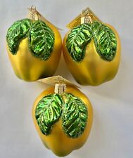 Yellow Apple RETIRED Old World Christmas holiday glass Ornament lot of 3 NEW