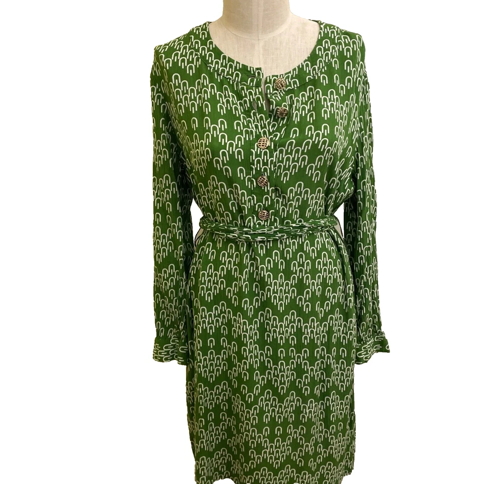 Vestido Jaclyn Smith Verde Años 70’s Vibe Mangas Largas Cinturón, Talla XL Z60 Foto 1 de 4