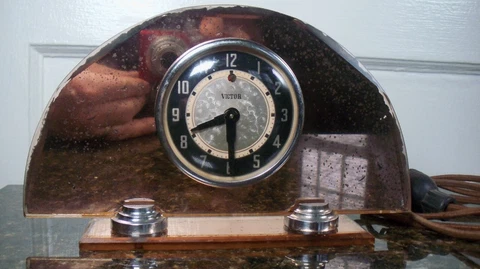 Vintage Art Deco Peach Mirror Victor Electric Manual Start Mantle / Shelf Clock Cover
