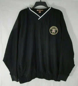 US NAVY Mens Jacket Pullover Windbreaker Black Large Embroidered Patch Harriton - Picture 1 of 9