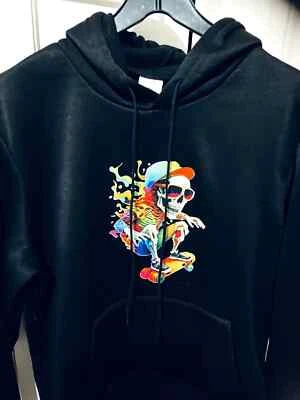 Mujer Negro Arco Iris Estampado a Mano Esqueleto Patinador Sudadera con Capucha M/12-14 Nuevo sin etiquetas Foto 1 de 4