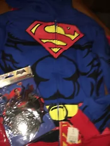 Superman Hoodie Jacket NWT Boys Sz M Removable Cape Costume Notebook Lot - Picture 1 of 7