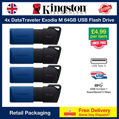 4x Kingston DataTraveler Exodia M 64GB USB Flash Drive, USB 3.2 Gen 1, DTXM/64GB - Image 1 of 4