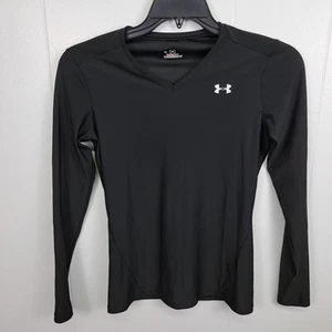 Under Armour HeatGear Women's Long Sleeve Shirt Black LG Fitted V-Neck - Picture 1 of 10