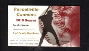 Purcellville Cannons 2018 Baseball Business Card Purcellville Virginia VBL - Imagen 1 de 1