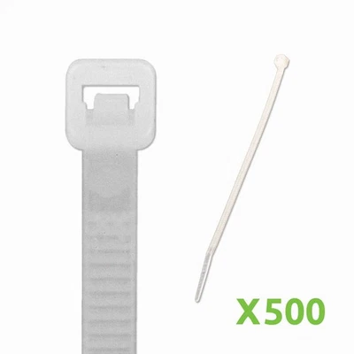 10 Inch Nylon Cable Wire Zip Tie 40 lbs - Natural White 500 Pack Lot Pcs Qty - Image 1 of 4
