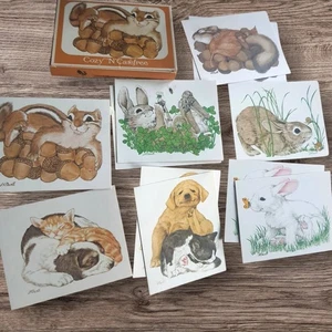 Vintage 11 leere Tier-Grußkarten gemütlich sorglos Frühling Herbst LK Powell aktuell - Bild 1 von 12