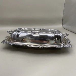 Plato de mantequilla cubierto de plata Bristol vintage inserto de vidrio ornamentado - Imagen 1 de 5