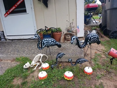 Halloween Skeleton Flamingos, 4-Pack Small Black Flamingo, Plastic & Metal - Image 1 of 4