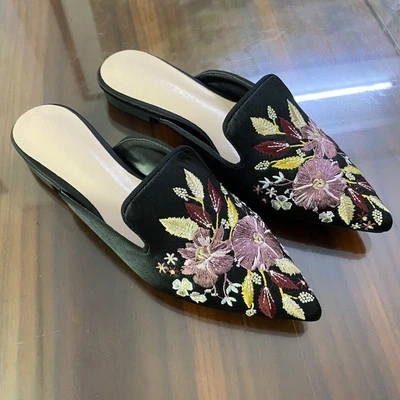 Mujeres Puntera Punta Punta Bordada Zapatillas Toboganes Florales Pisos Mules Zapatos Informales Talla Foto 1 de 4
