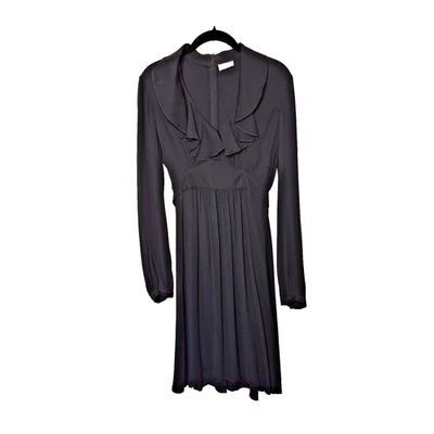Vestido Valentino Roma Talla 42/6 Negro Manga Larga Volantes Cuello Atado Mezcla Seda Foto 1 de 4