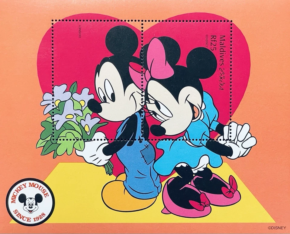 MALDIVAS MICKEY MOUSE 70º ANIVERSÁRIO DISNEY MINNIE FOLHA DE SELOS COM ETIQUETA MNH 1999 - Imagem 1 de 1