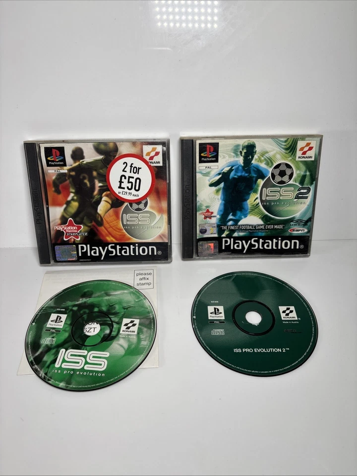 X 2 ISS Pro Evolution 1 & 2 PlayStation 1 PAL Black Label - No Manuals - Image 1 of 4