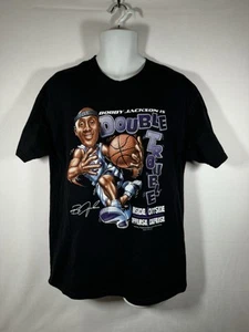 Vintage Sacramento Kings Bobby Jackson Caricature Basketball Black T-Shirt Sz L - Picture 1 of 4