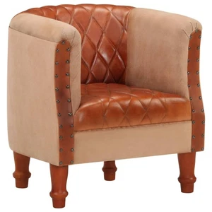 Sessel Braun Echtleder Und Massivholz Mango - Bild 1 von 9