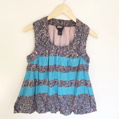 New~ Marc by Marc Jacobs ~ Paisley w/ Blue Stripes Sleeveless Cotton Top~ S to M - Image 1 of 4