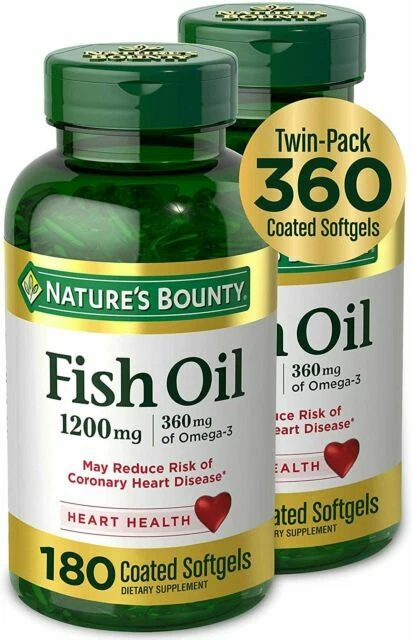 Nature’s Bounty Fish Oil Omega-3 1200mg Softgel - 180 Count (2 Pack)