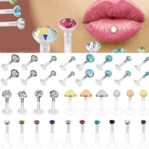 16G Surgical Steel Labret Monroe Lip Ring Studs Cartilage Helix Tragus Piercing - Picture 1 of 21