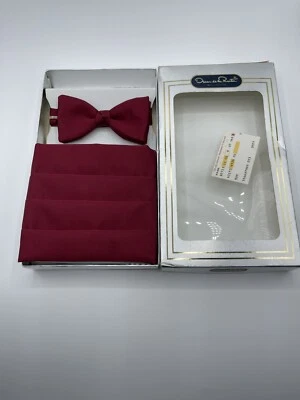 Rare NEW Vintage Oscar De La Renta Couture Silk Bow Tie and Cummerbund Set Red - Image 1 of 4
