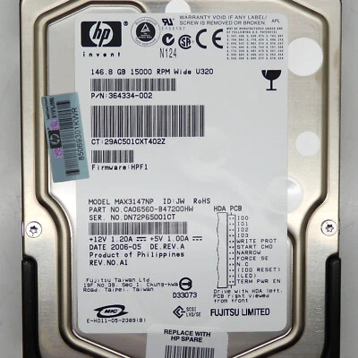 HP 146GB 15000RPM Ultra320 SCSI 8MB Cache LVD 8-Pin 3.5" Hard Drive 364334-002 - Image 1 of 4