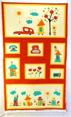 Vintage Sandy Gervais Block Party Bright 17810 Moda Cotton Fabric Panel 23x43" - Image 1 of 2