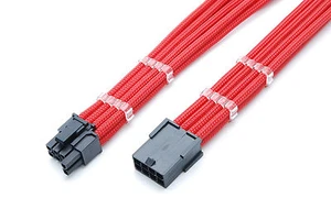 6+2 pin Pcie Red Hand Sleeved Extension Cable 45cm + 2 Free cable Combs Shakmods - Picture 1 of 7