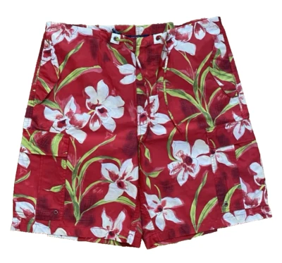 Polo Ralph Lauren Red White Floral Hawaiian Swim Board Shorts XL Cotton Nylon - Image 1 of 4