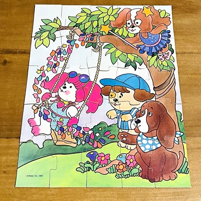 美泰 POOCHIE 粉色狗 1983 复古 25 件拼图 13 x 8 英寸完整无盒 — 第 1/4 张图片