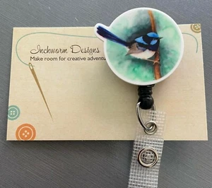 Retractable badge holder ID TAG blue wren bird - Picture 1 of 1