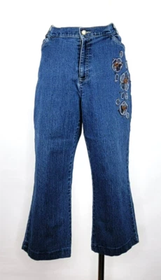 Blassport Dark Wash Cropped Stretch Floral Studded Jeans Women's Size 12 - Image 1 of 4