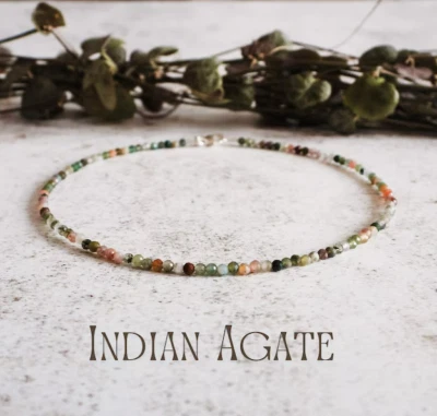 Pulsera tobillera de ágata india facetada natural sanación Reiki delicado cristal Foto 1 de 3