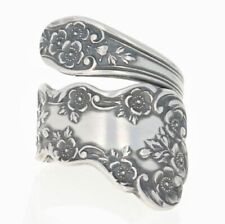 NEW Handmade Gorham Buttercup Spoon Ring - Silver Antiqued Adjustable Size 9