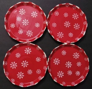 Set of 4 ~Temp-Tations by Tara 8" Red Dessert/Salad Plates with White Snowflakes - Picture 1 of 10