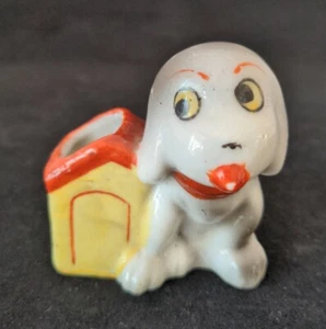 Vintage Japan Porcelain Toothpick Holder Dog & Dog House 2.75x2.5 - Picture 1 of 6