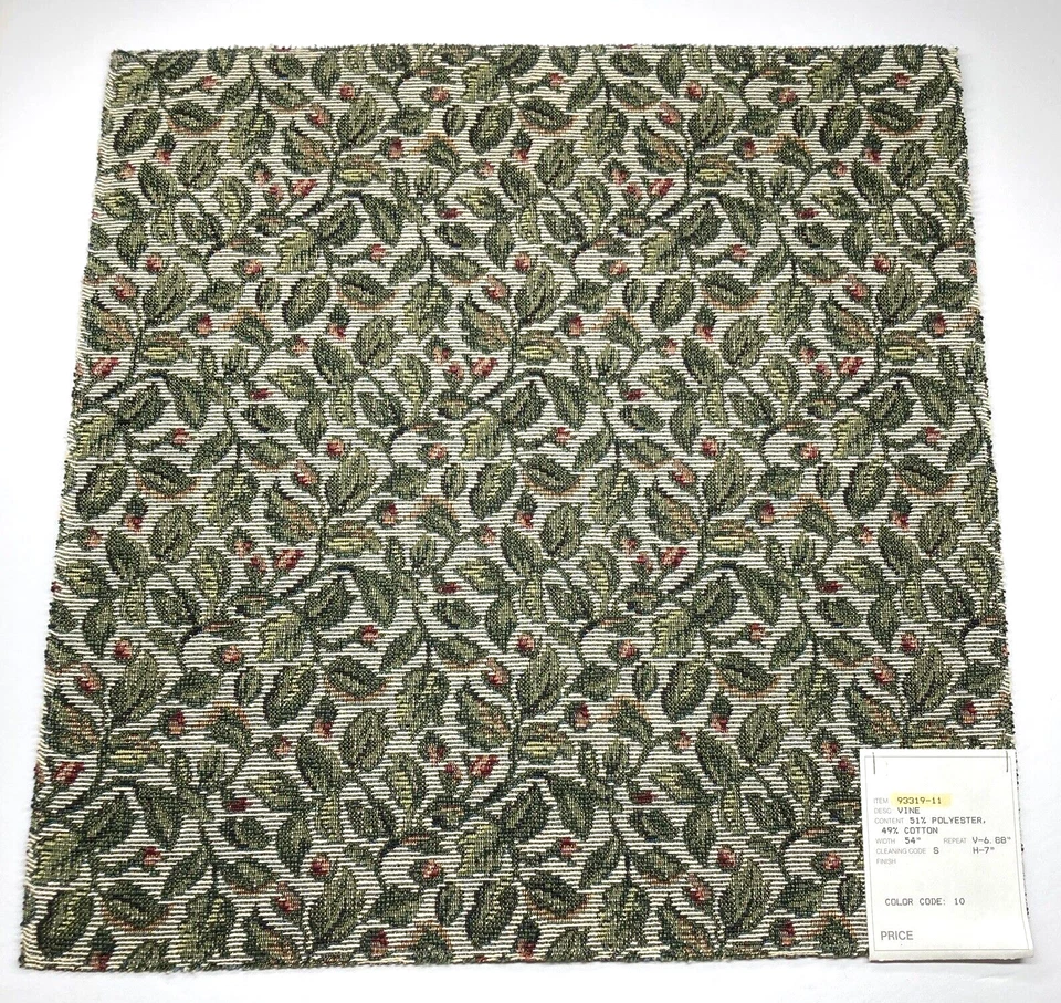 Telas Decorativas Tapicería Muestra 16" Cuadrado Poli Algodón Vid Hojas Florales Foto 1 de 4
