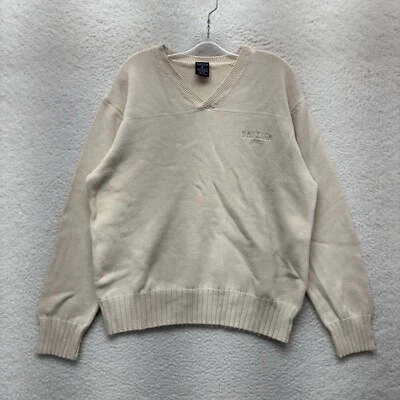 Suéter Náutico Vintage XL Masculino Creme Marfim Off White Malha Decote V Preppy Grunge - Imagem 1 de 4