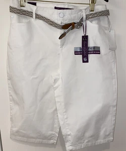 NWT Gloria Vanderbilt Womens Belted Bermuda Shorts Rowan Vtg White 8 MSRP $44 - Picture 1 of 7