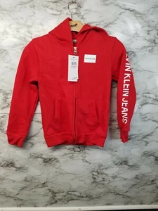 Calvin Klein Jeans Boys Sweater Red Sz 6 New 50$ Logo Hoodie  #S - Picture 1 of 6