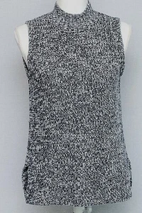 J Crew Size XS Women's Black White Marled Mock Neck Sleeveless Sweater Knit - Picture 1 of 8